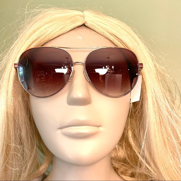 Tory Burch Accessories - Tory Burch- Rose Gold Metal Aviator Sunglasses with Multi Colored Metal Stems